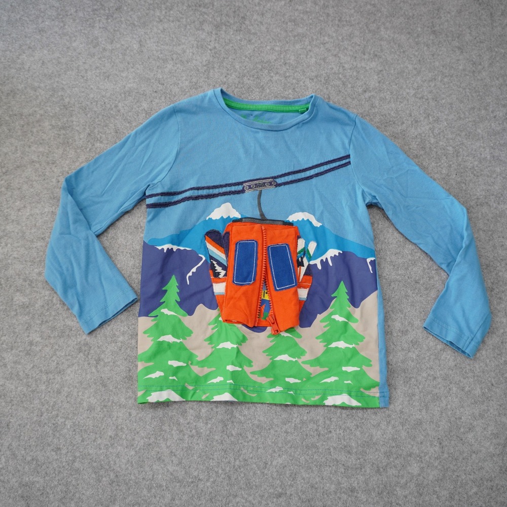 Mini Boden Kids Size 6/7 Blue Ski Lift Cable Car Interactive Graphic Tee Shirt